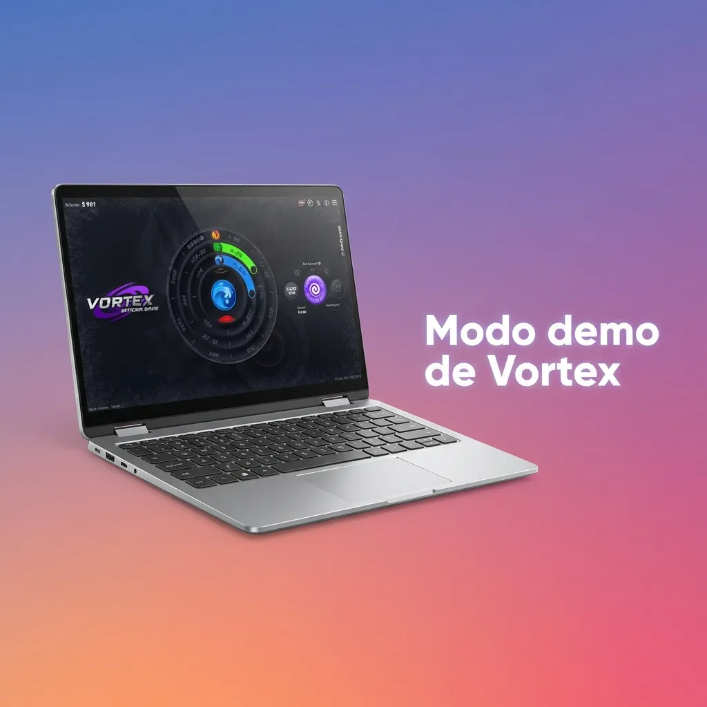 Interfaz del modo demo de Vortex mostrando créditos virtuales y opciones de juego para practicar sin riesgo financiero