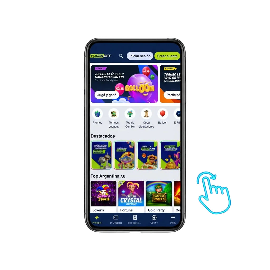Jugabet Vortex mobile app interface showing gameplay on Android and iOS devices in Argentina