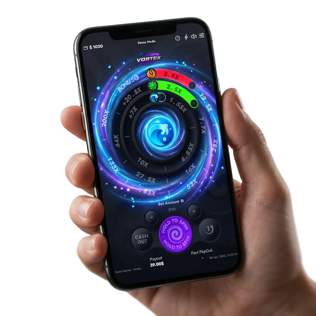 Cohete despegando en juego Vortex de MegaPari, multiplicadores en ascenso antes del crash en pantalla digital